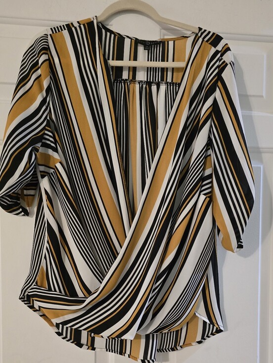 Fred David Tops - Fred David Striped Wrap-Front Women’s Top in Mustard, Black & White